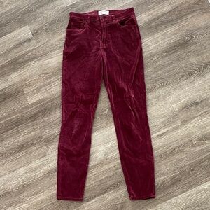 Reformation Rebecca pants fitted slim skinny leg velvet velour red burgundy 28